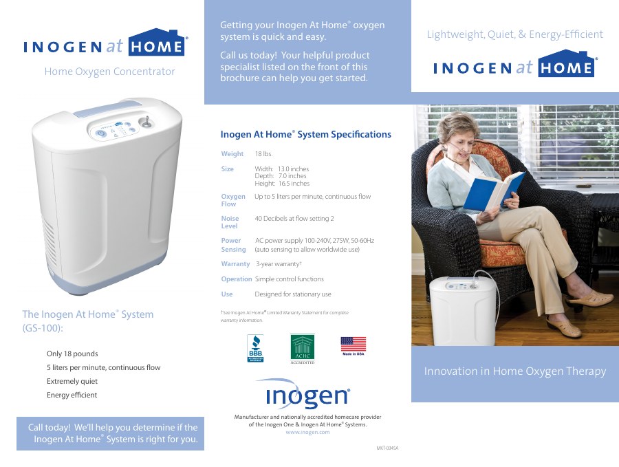 Inogen At Home oxygen concentrator brochure cover
