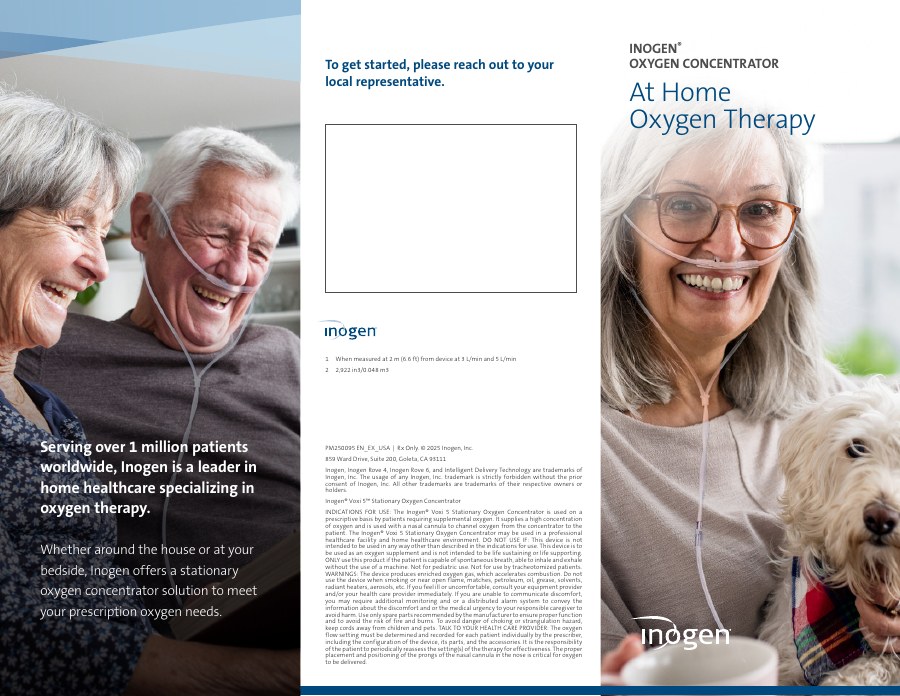 Inogen Voxi 5 stationary oxygen concentrator brochure cover